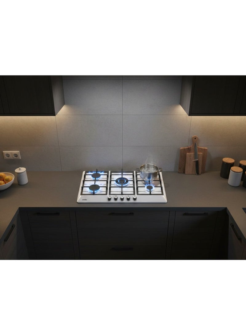 Simfer Built-In Gas Hob 90 cm Stainless Steel, 5 Sabaf Burners with Triple Ring Burner, Front Control Knobs, Cast Iron Pan Supports, Auto Ignition, Full Safety – Model BH90SG01 - Image 2